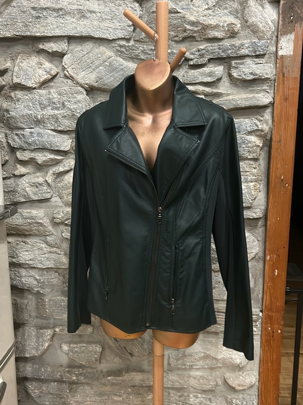 Forest Green Faux Leather Zip Front Jacket